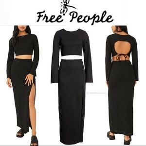 FREE PEOPLE Black Kendra Lace Crop Top & Skirt Set sz 2 228$